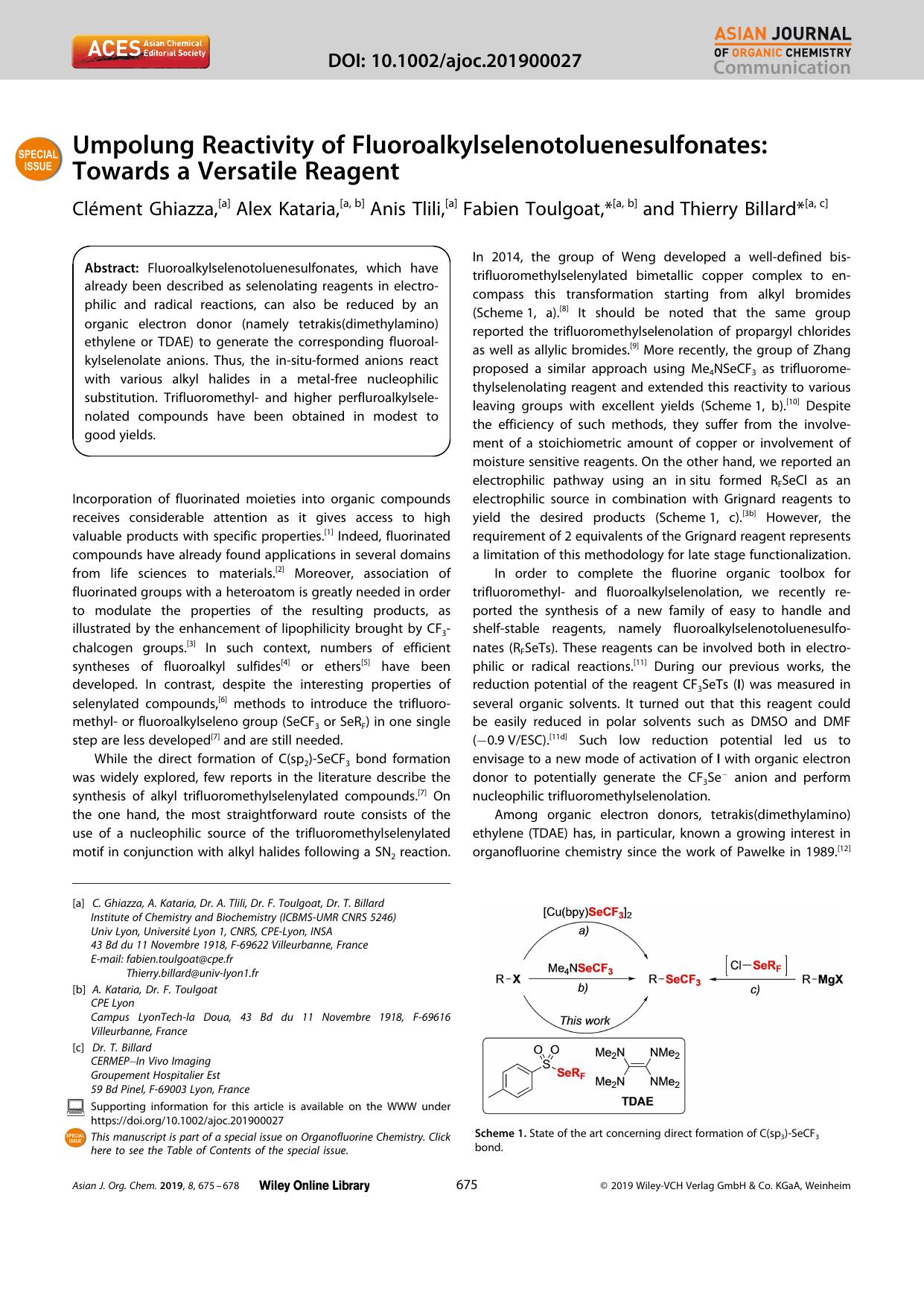 Umpolung Reactivity of Fluoroalkylselenotoluenesulfonates: Towards a Versatile Reagent by Unknown