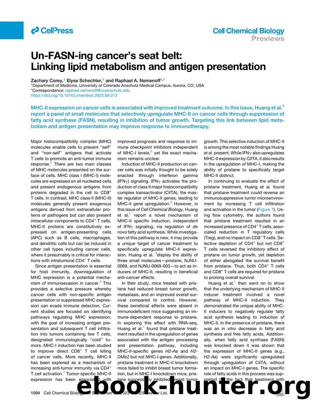 Un-FASN-ing cancer's seat belt: Linking lipid metabolism and antigen presentation by Zachary Corey & Elyse Schechter & Raphael A. Nemenoff