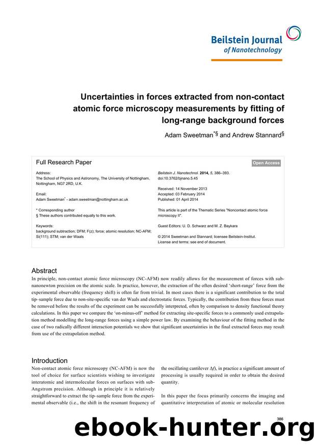 Uncertainties in forces extracted from non-contact atomic force microscopy measurements by fitting of long-range background forces by Adam Sweetman Andrew Stannard
