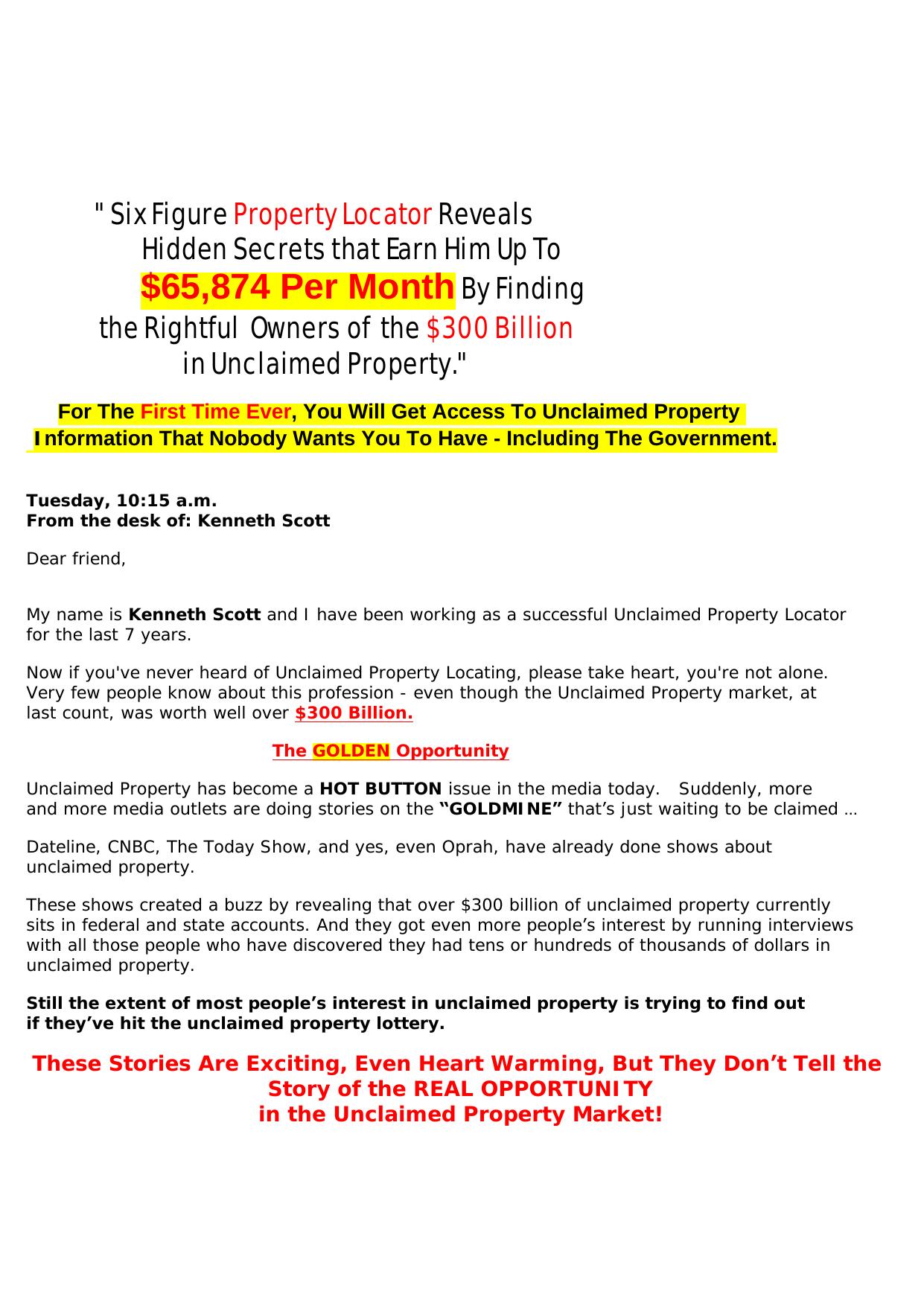 Unclaimed Property Goldmine. by Best of Kuszter's Collection