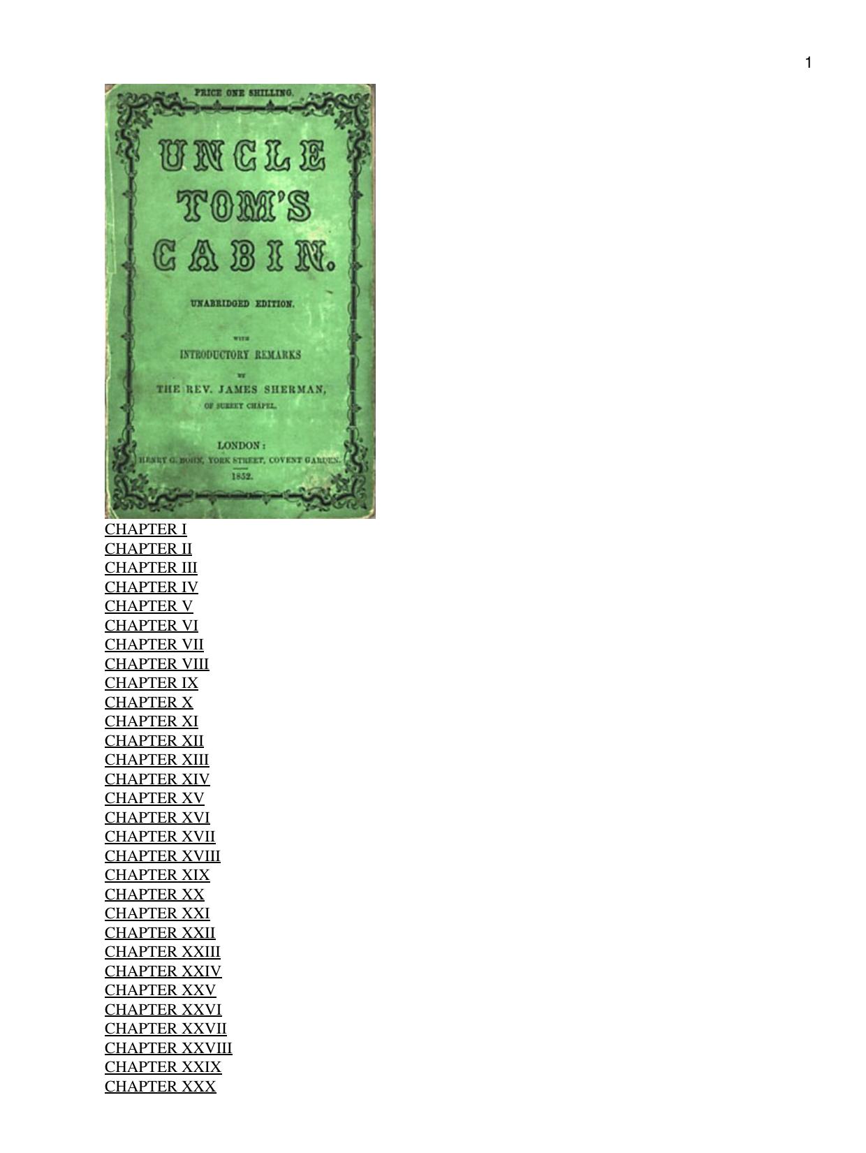 Uncle Tom's Cabin by Harriet Beecher Stowe
