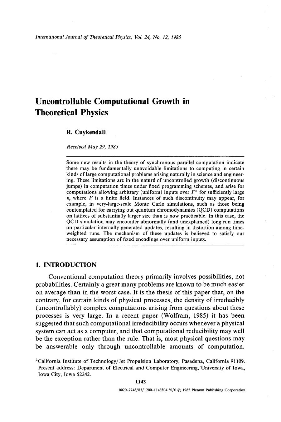 Uncontrollable computational growth in theoretical physics by Unknown
