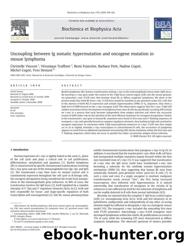 Uncoupling between Ig somatic hypermutation and oncogene mutation in mouse lymphoma by unknow