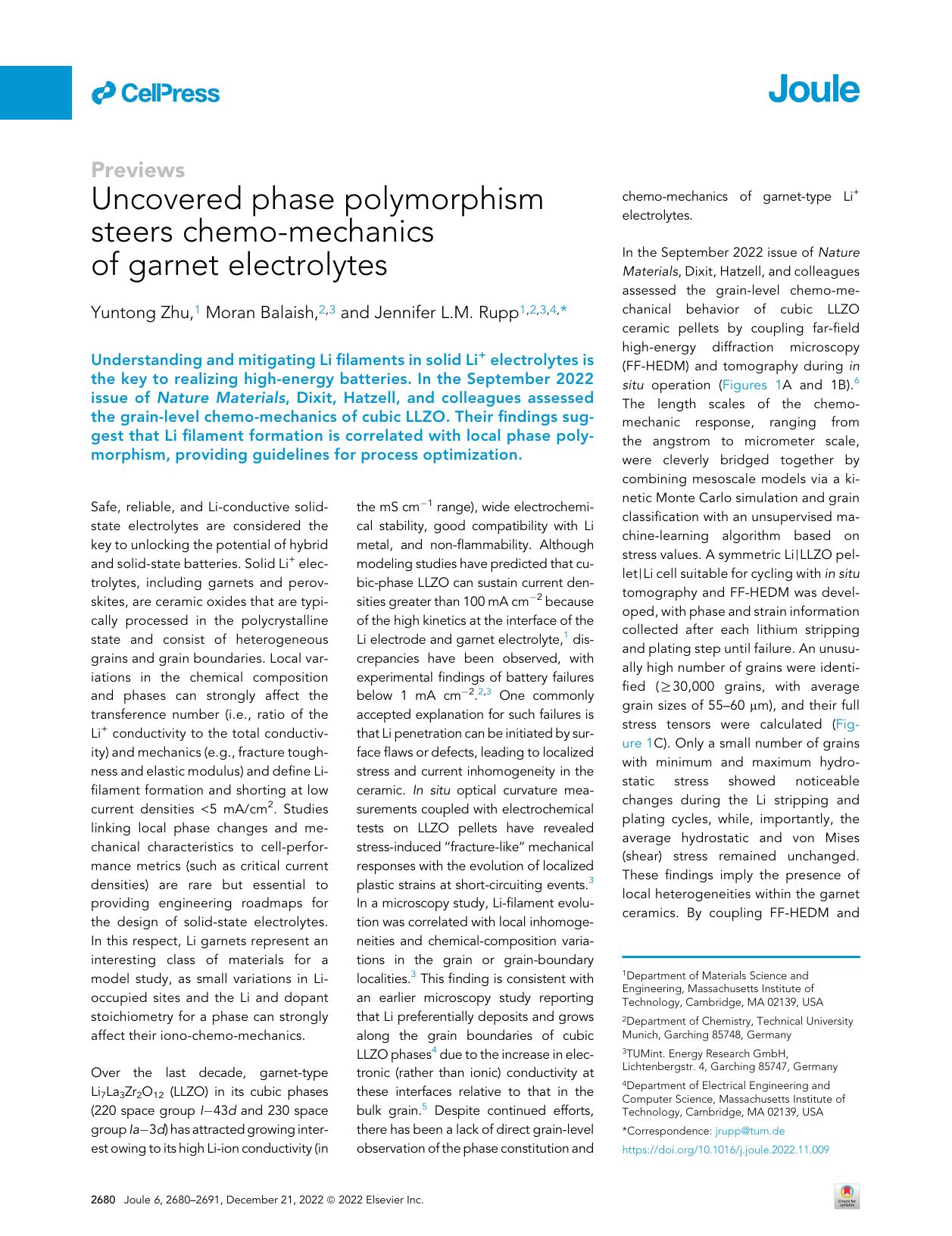 Uncovered phase polymorphism steers chemo-mechanics of garnet electrolytes by Yuntong Zhu & Moran Balaish & Jennifer L.M. Rupp