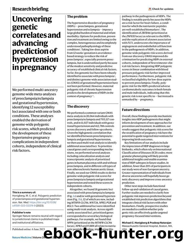 Uncovering genetic correlates and advancing prediction of hypertension in pregnancy by Unknown
