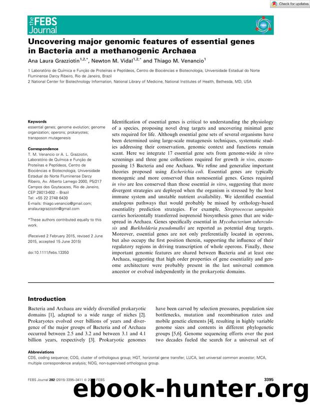 Uncovering major genomic features of essential genes inÂ Bacteria and a methanogenic Archaea by Unknown
