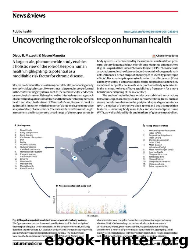 Uncovering the role of sleep on human health by Diego R. Mazzotti & Mason Manetta