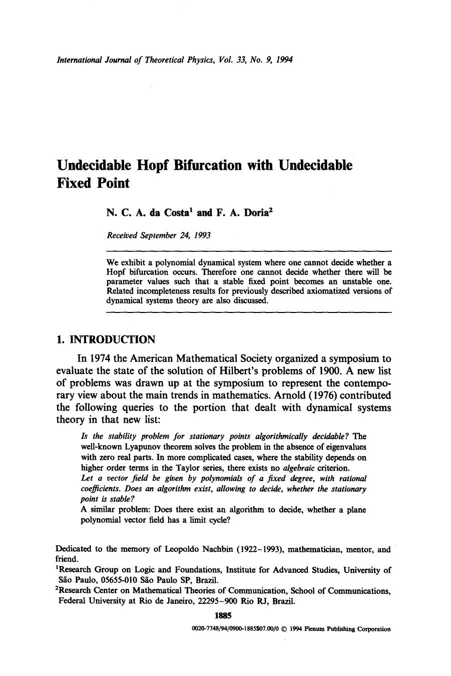 Undecidable hopf bifurcation with undecidable fixed point by Unknown
