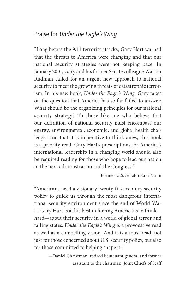Under the Eagle's Wing : A National Security Strategy of the United States for 2009 by Gary Hart; William Cohen
