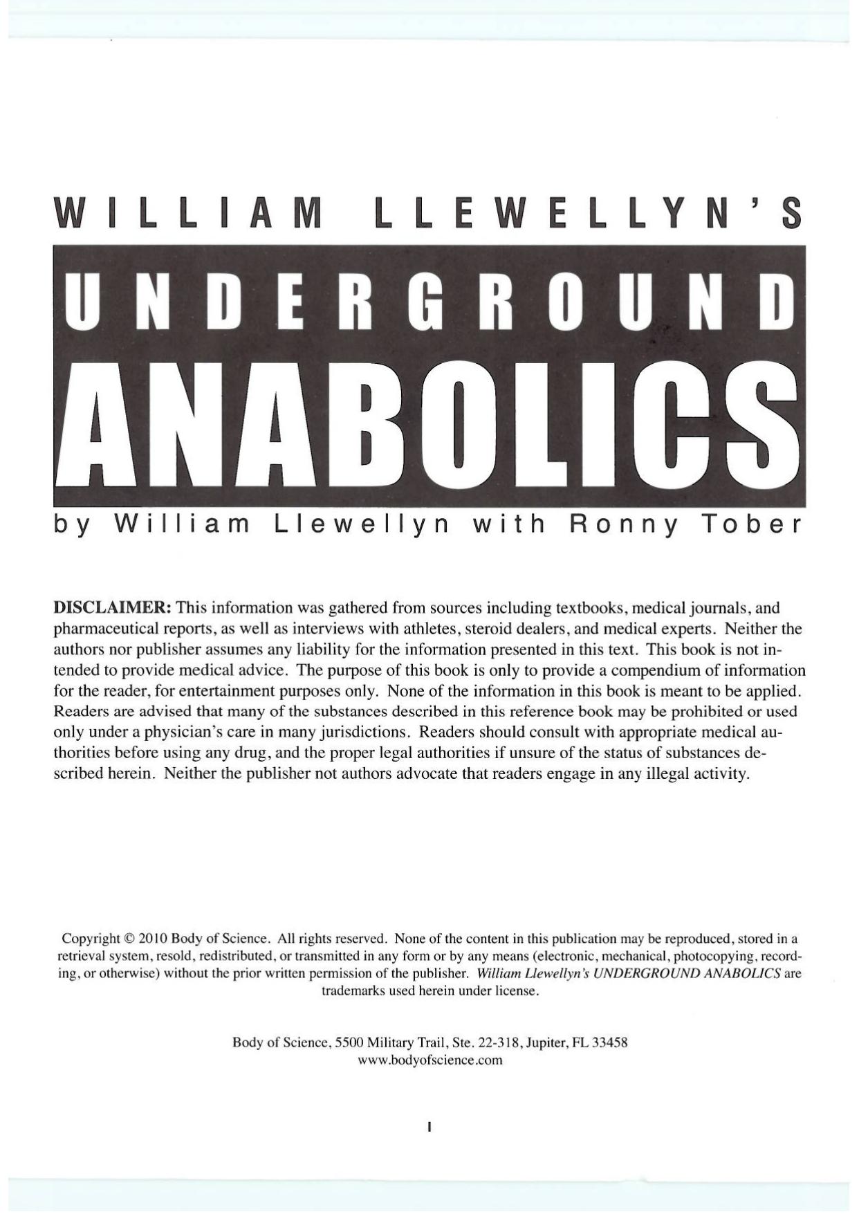 Underground Anabolics by William Llewellyn Ronny Tober