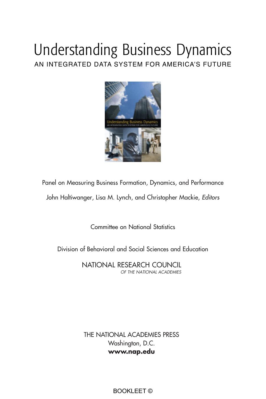 Understanding Business Dynamics: An Integrated Data System for America's Future (Repost) by Unknow