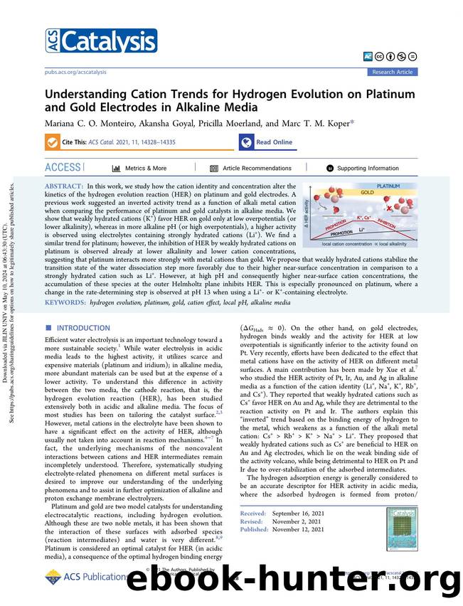 Understanding Cation Trends for Hydrogen Evolution on Platinum and Gold Electrodes in Alkaline Media by Mariana C. O. Monteiro Akansha Goyal Pricilla Moerland & Marc T. M. Koper