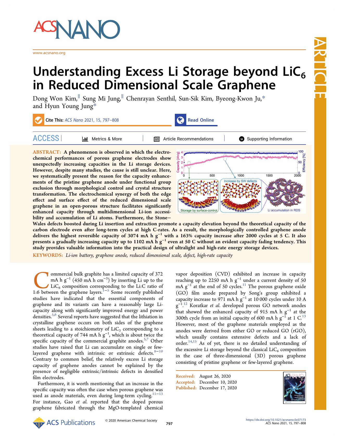 Understanding Excess Li Storage beyond LiC6 in Reduced Dimensional Scale Graphene by Dong Won Kim Sung Mi Jung Chenrayan Senthil Sun-Sik Kim Byeong-Kwon Ju and Hyun Young Jung