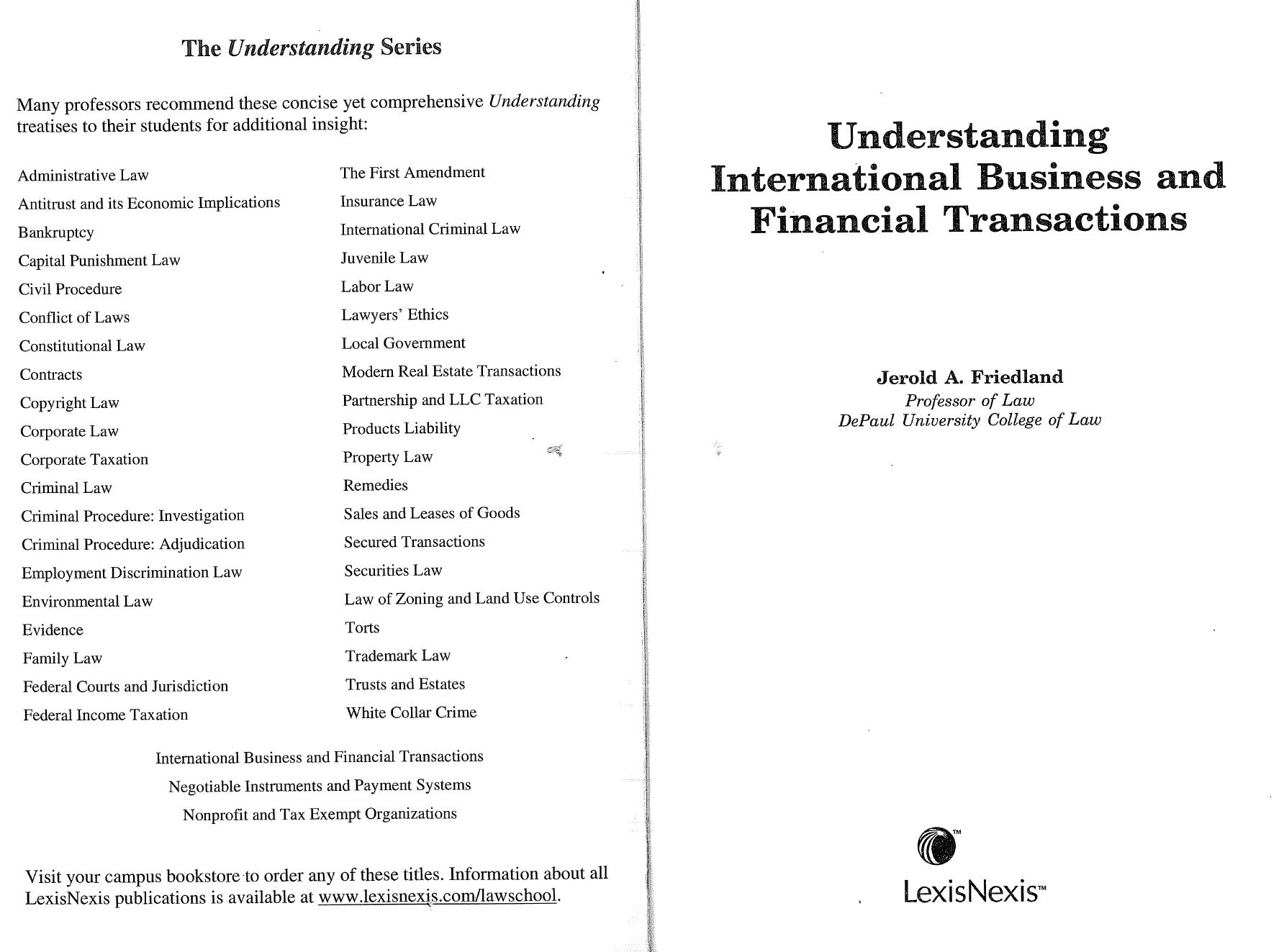 Understanding International Business and Financial Transactions by Jerold Friedland