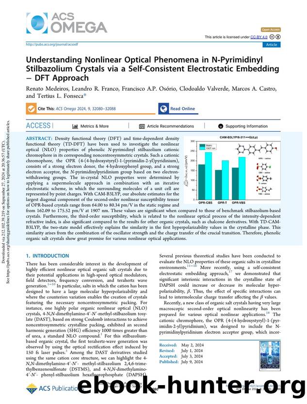 Understanding Nonlinear Optical Phenomena in N-Pyrimidinyl Stilbazolium Crystals via a Self-Consistent Electrostatic Embedding â DFT Approach by unknow