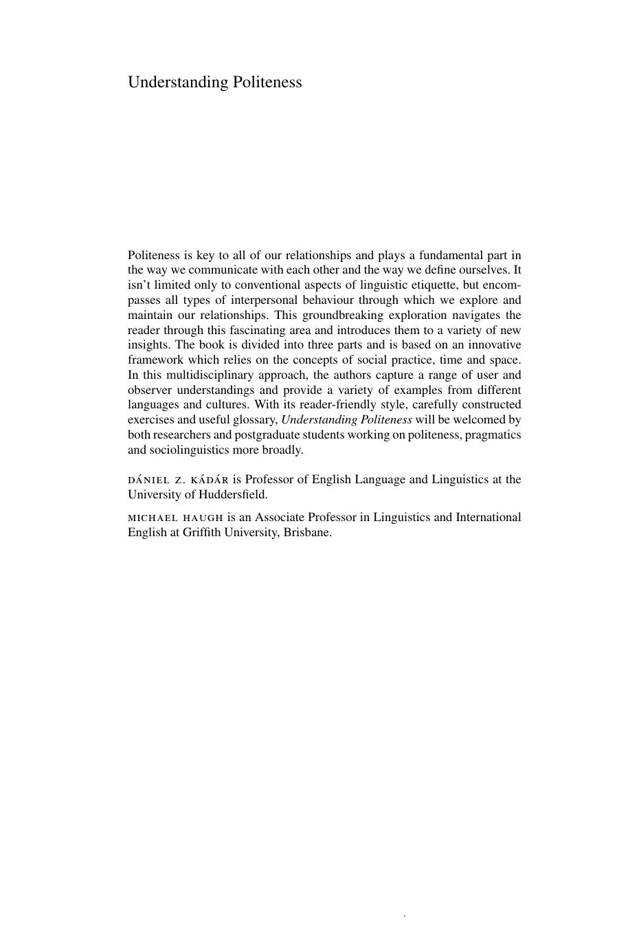 Understanding Politeness by Dániel Z. Kádár Michael Haugh