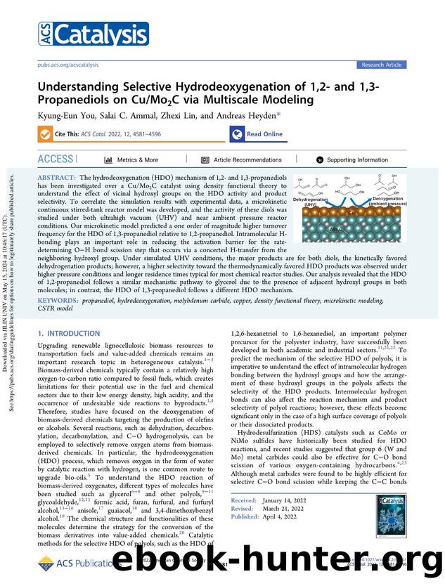 Understanding Selective Hydrodeoxygenation of 1,2- and 1,3-Propanediols on CuMo2C via Multiscale Modeling by Kyung-Eun You Salai C. Ammal Zhexi Lin & Andreas Heyden