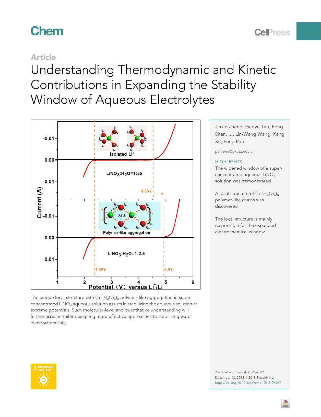 Understanding Thermodynamic and Kinetic Contributions in Expanding the Stability Window of Aqueous Electrolytes by Jiaxin Zheng
