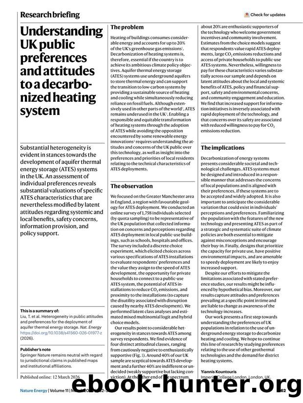 Understanding UK public preferences and attitudes to a decarbonized heating system by Unknown