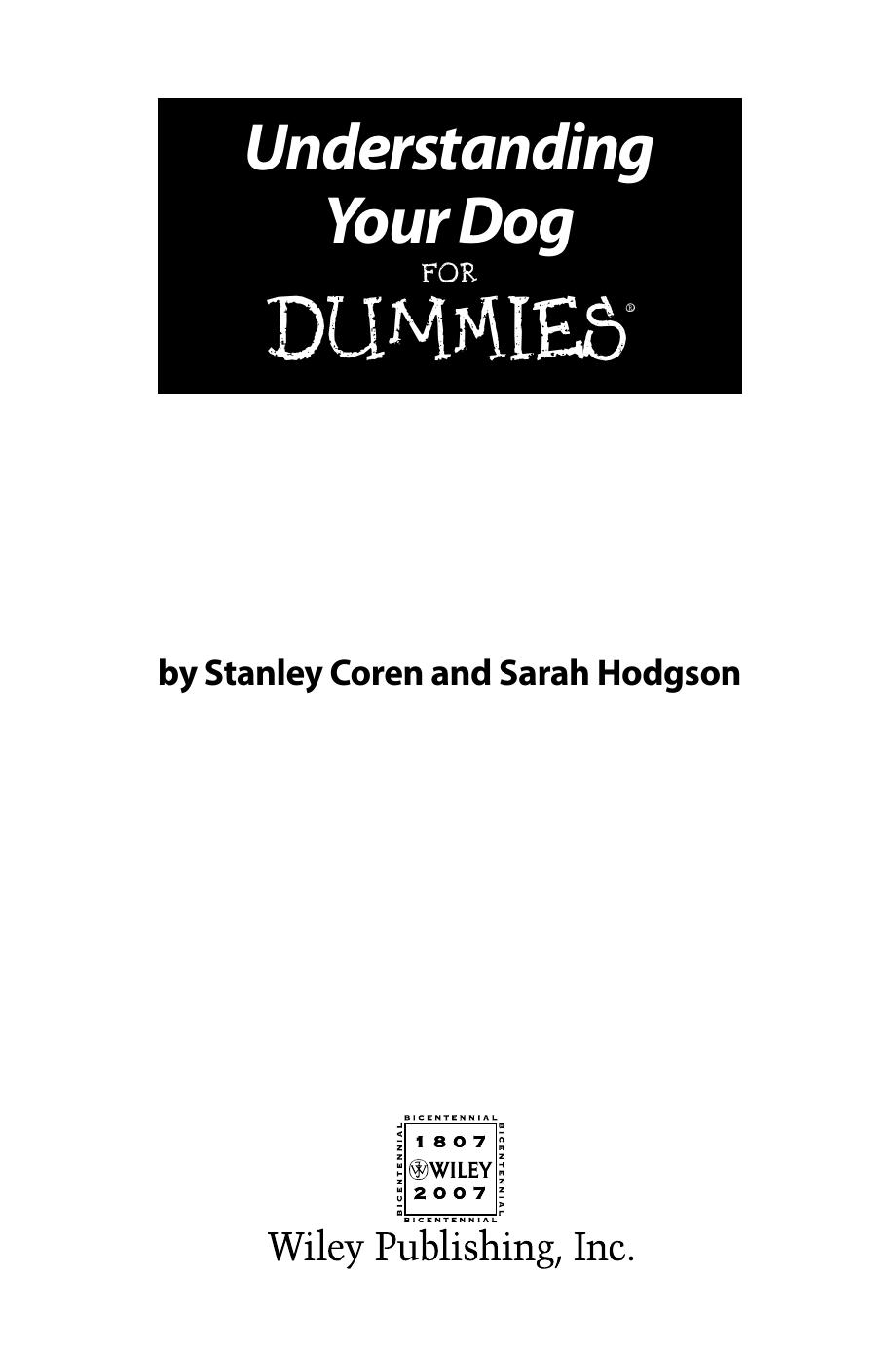 Understanding Your Dog for Dummies by Stanley Coren PhD Sarah Hodgson