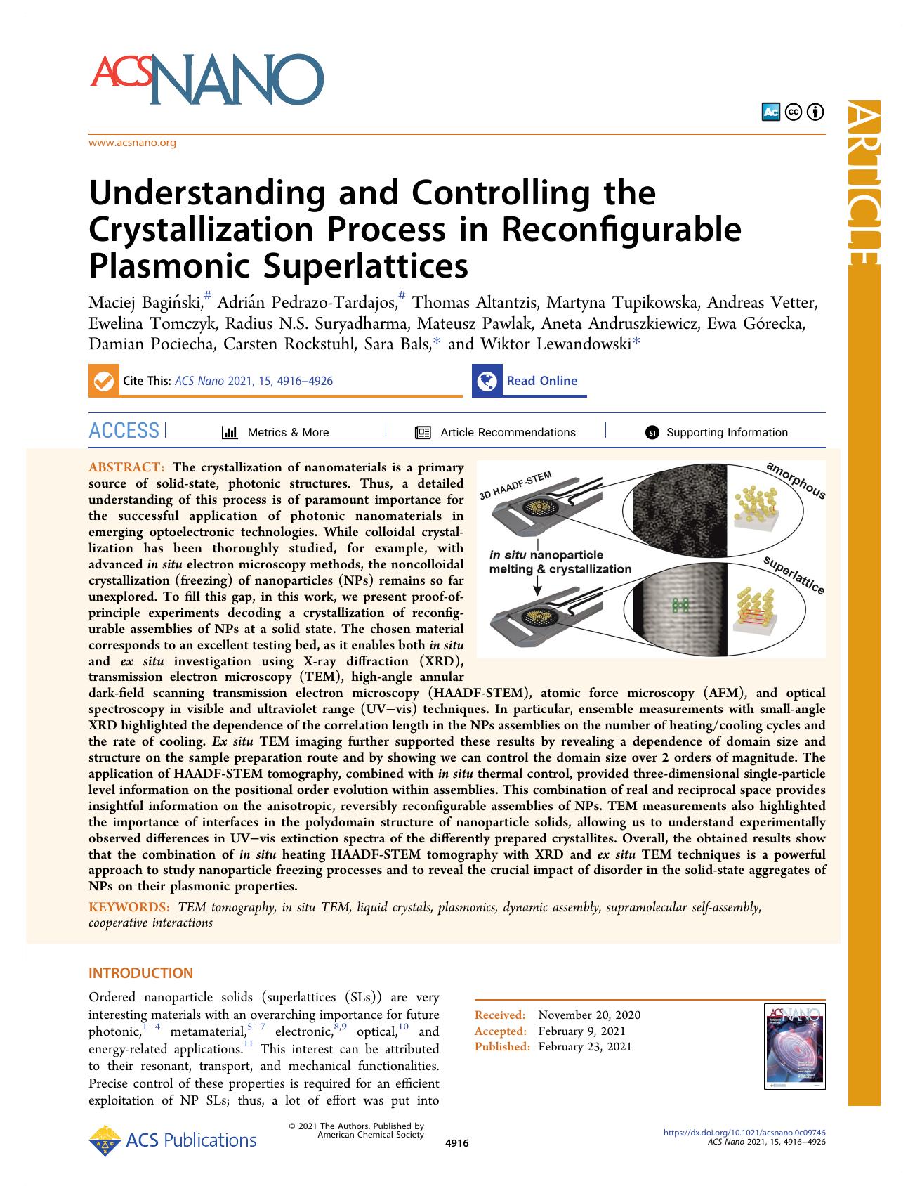 Understanding and Controlling the Crystallization Process in Reconfigurable Plasmonic Superlattices by unknow