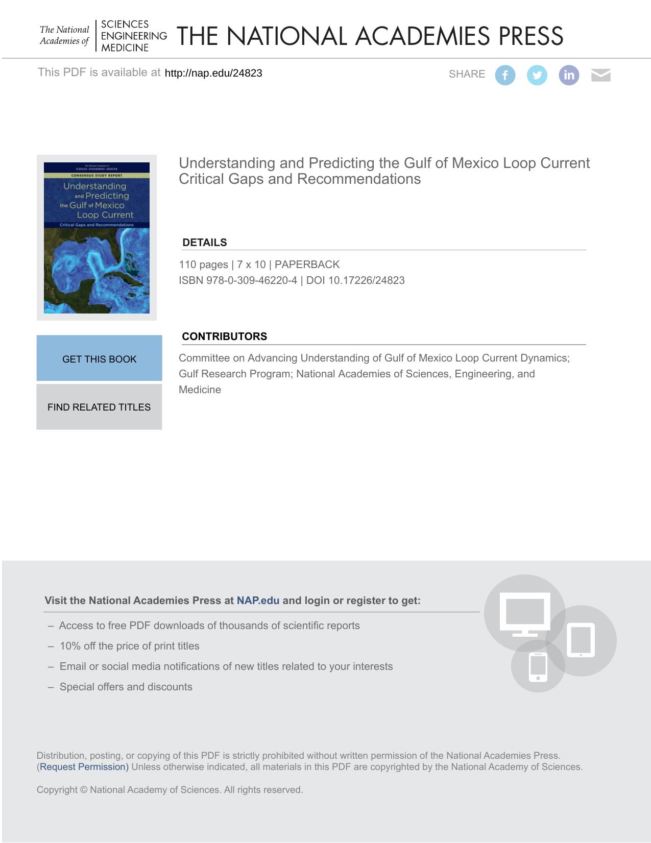 Understanding and Predicting the Gulf of Mexico Loop Current: Critical Gaps and Recommendations by Engineering and Medicine National Academies of Sciences