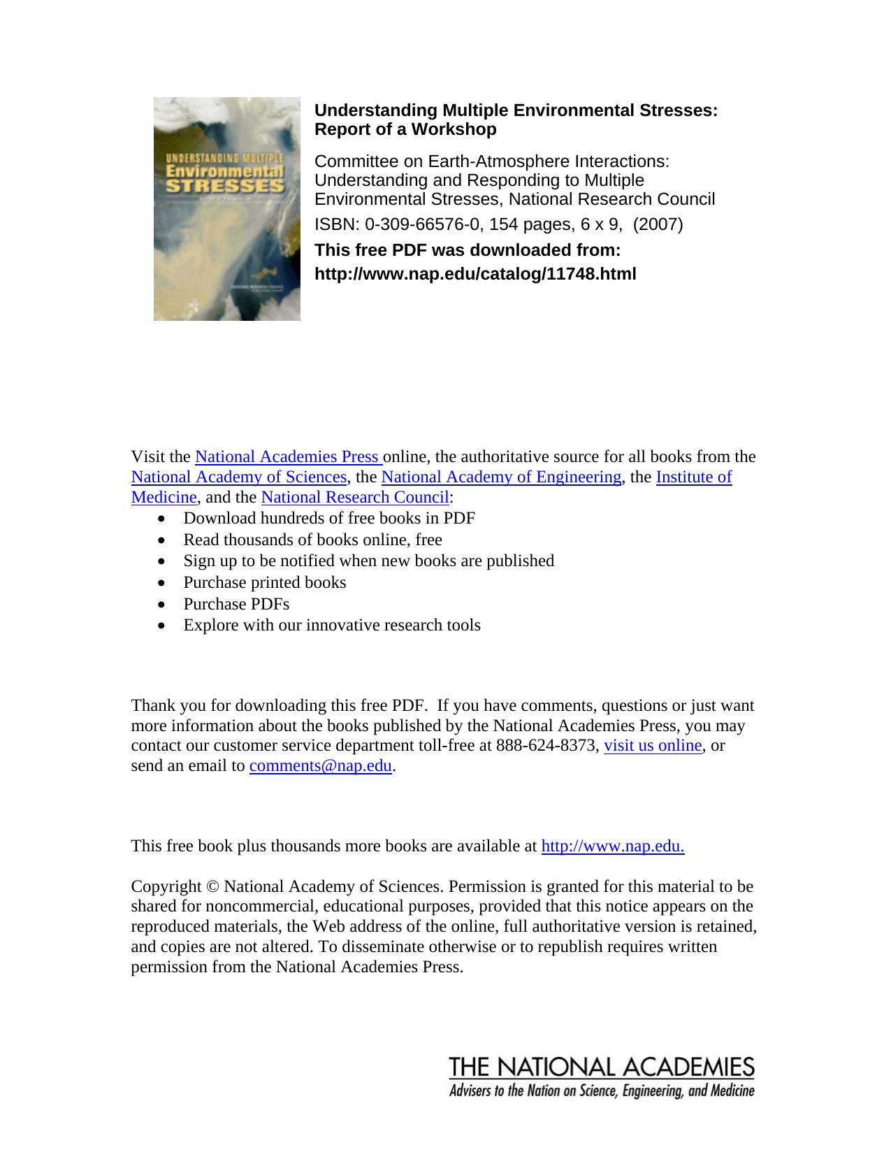 Understanding and Responding to Multiple Environmental Stresses by Committee on Earth-Atmosphere Interactions