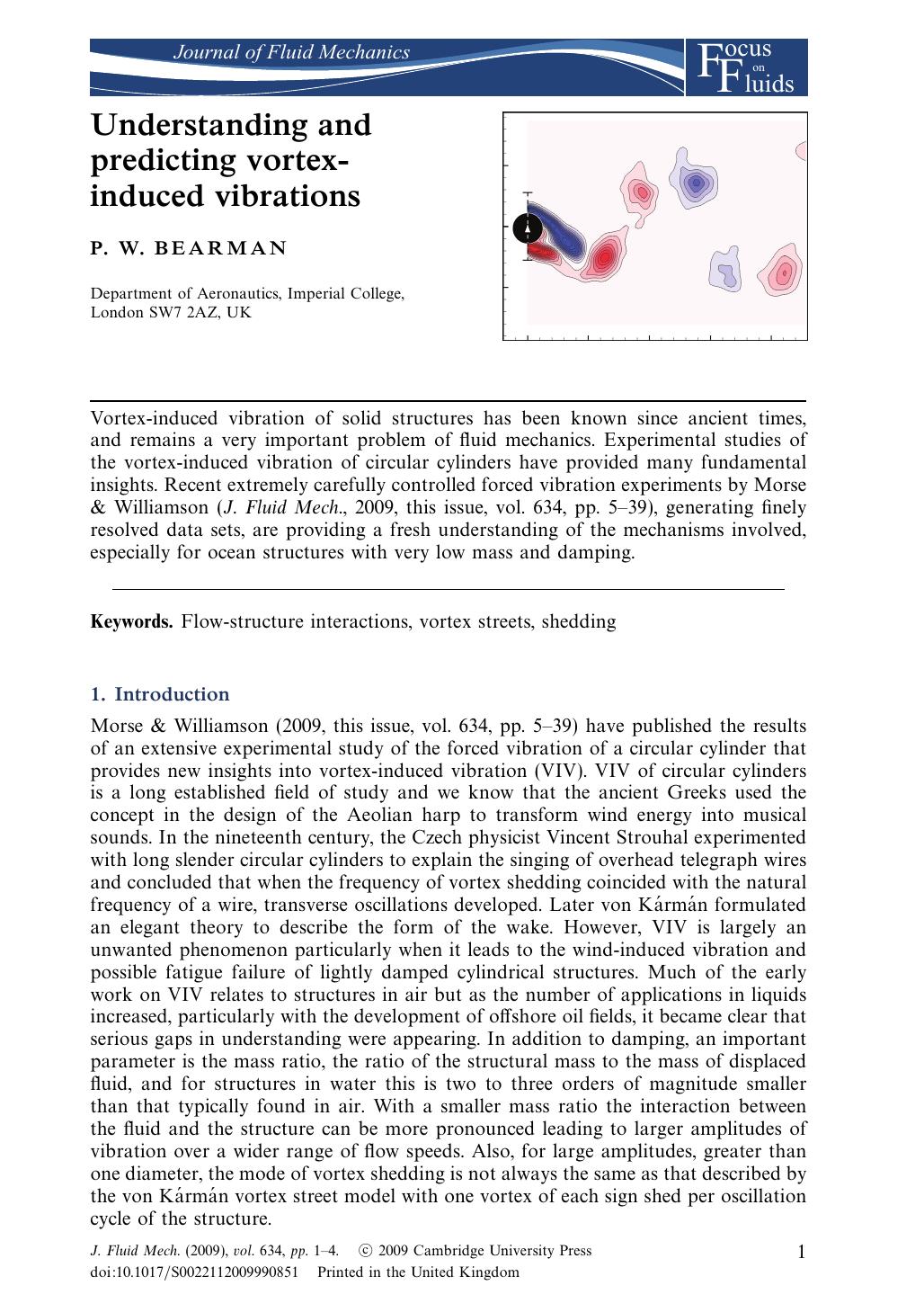 Understanding and predicting vortex-induced vibrations by P. W. BEARMAN