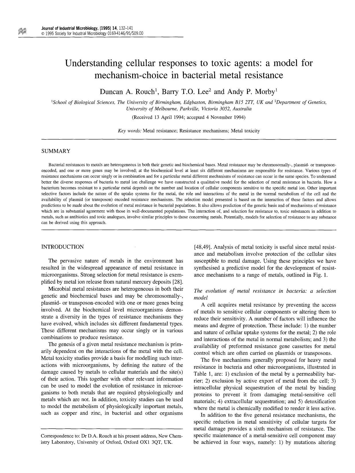 Understanding cellular responses to toxic agents: a model for mechanism-choice in bacterial metal resistance by Unknown