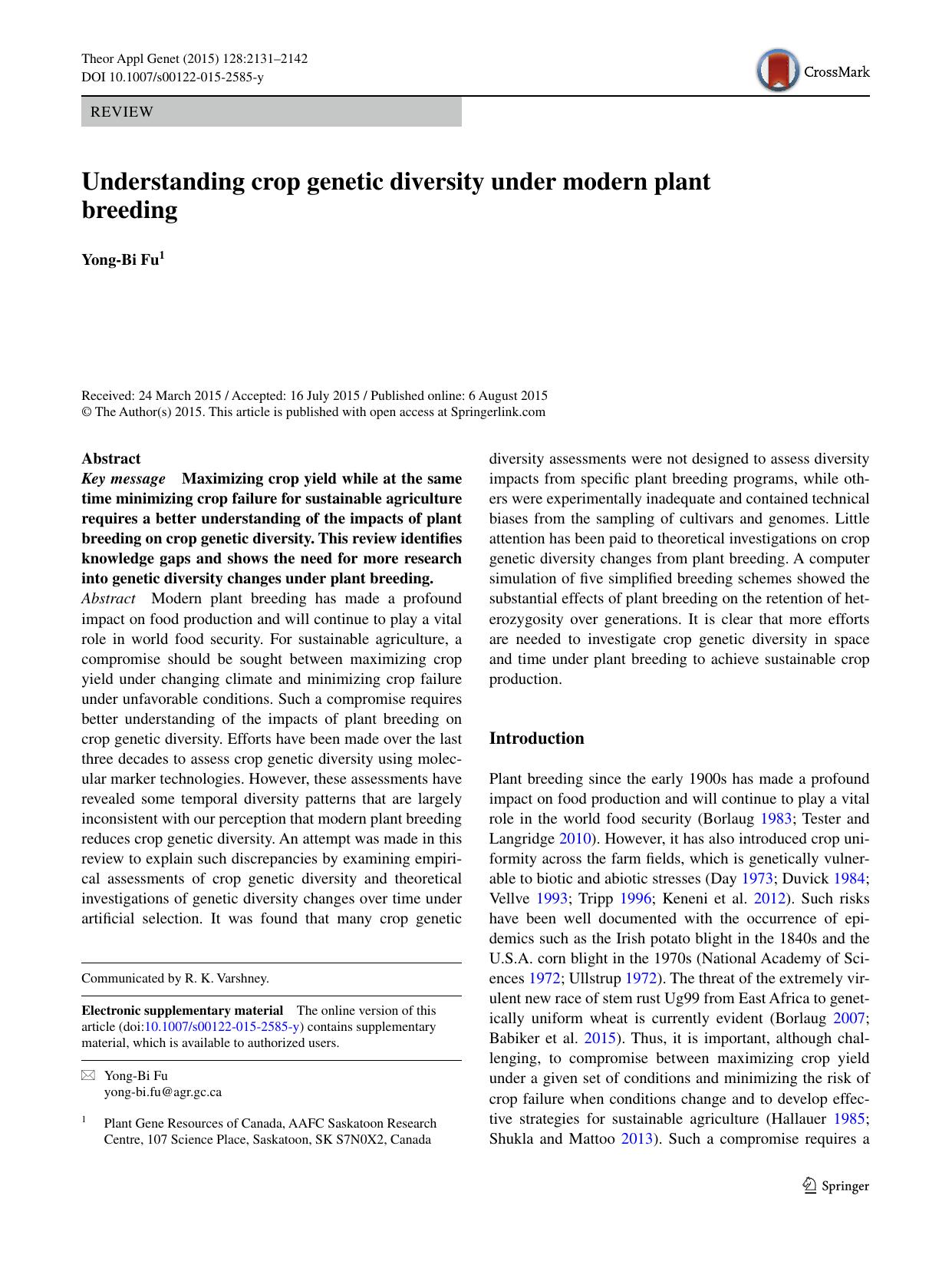 Understanding crop genetic diversity under modern plant breeding by Yong-Bi Fu