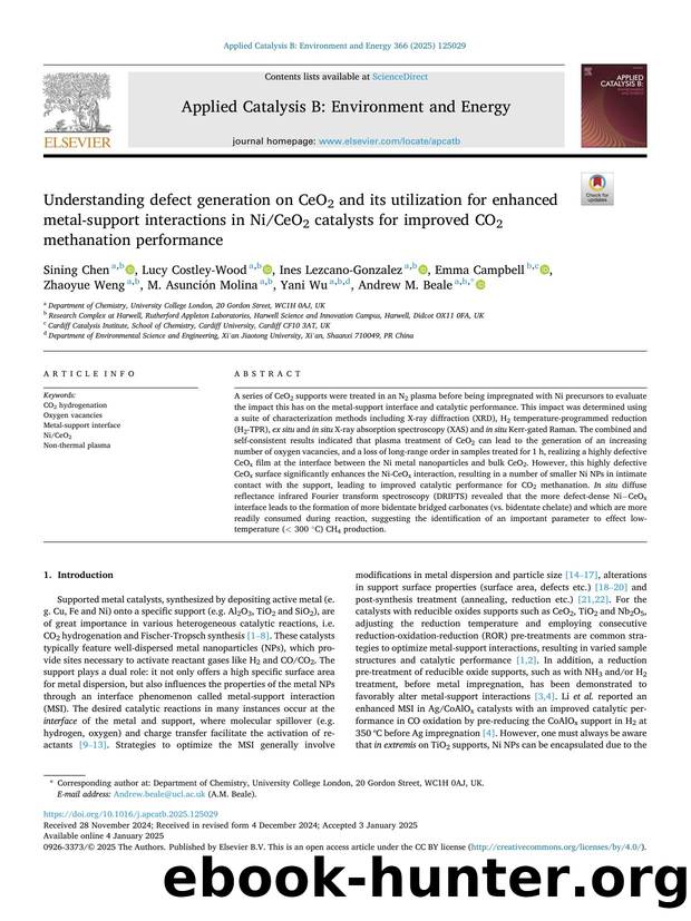 Understanding defect generation on CeO2 and its utilization for enhanced metal-support interactions in NiCeO2 catalysts for improved CO2 methanation performance by unknow