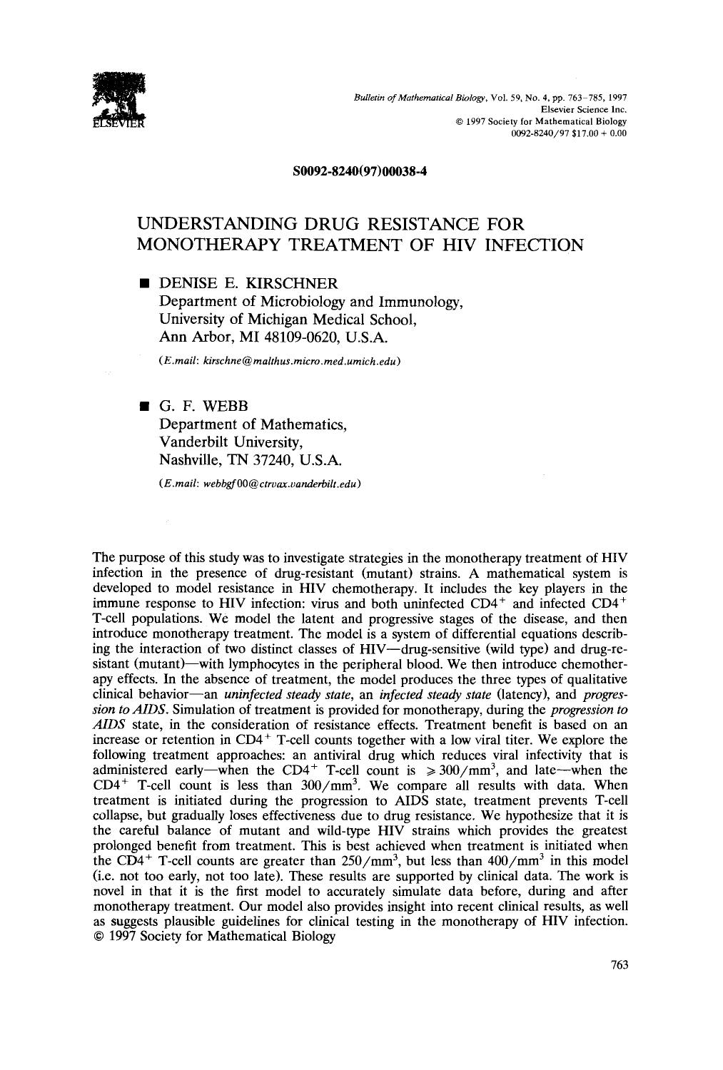 Understanding drug resistance for monotherapy treatment of HIV infection by Unknown