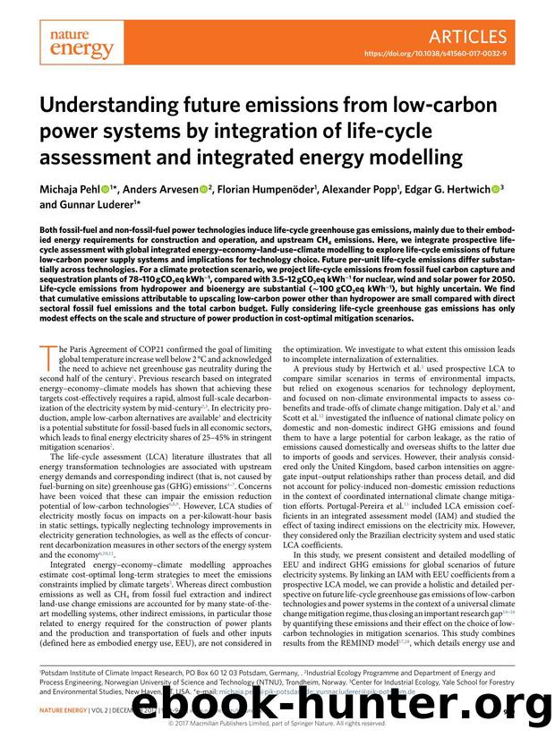 Understanding future emissions from low-carbon power systems by integration of life-cycle assessment and integrated energy modelling by unknow