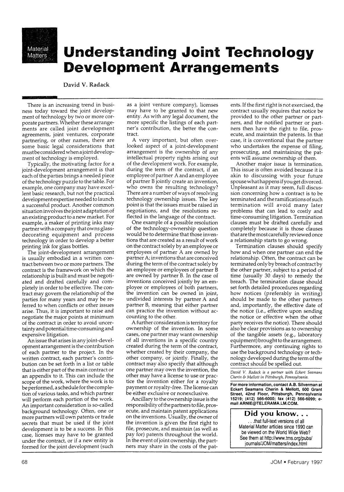 Understanding joint technology development arrangements by Unknown