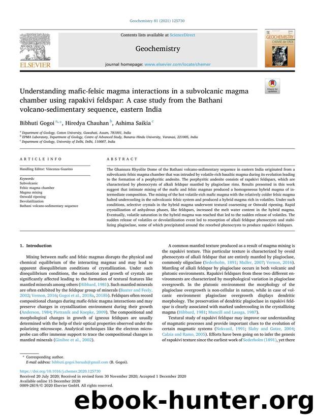 Understanding mafic-felsic magma interactions in a subvolcanic magma chamber using rapakivi feldspar: A case study from the Bathani volcano-sedimentary sequence, eastern India by Bibhuti Gogoi & Hiredya Chauhan & Ashima Saikia