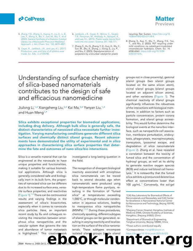 Understanding of surface chemistry of silica-based nanomaterials contributes to the design of safe and efficacious nanomedicine by Jiulong Li & Xiangsheng Liu & Kai Ma & Yanyan Liu & Huan Meng