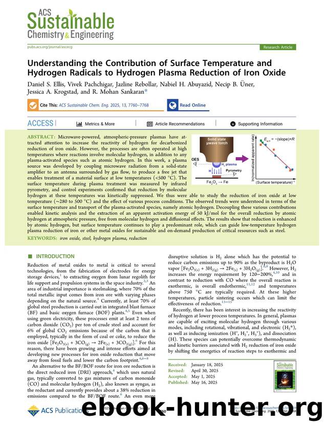 Understanding the Contribution of Surface Temperature and Hydrogen Radicals to Hydrogen Plasma Reduction of Iron Oxide by unknow