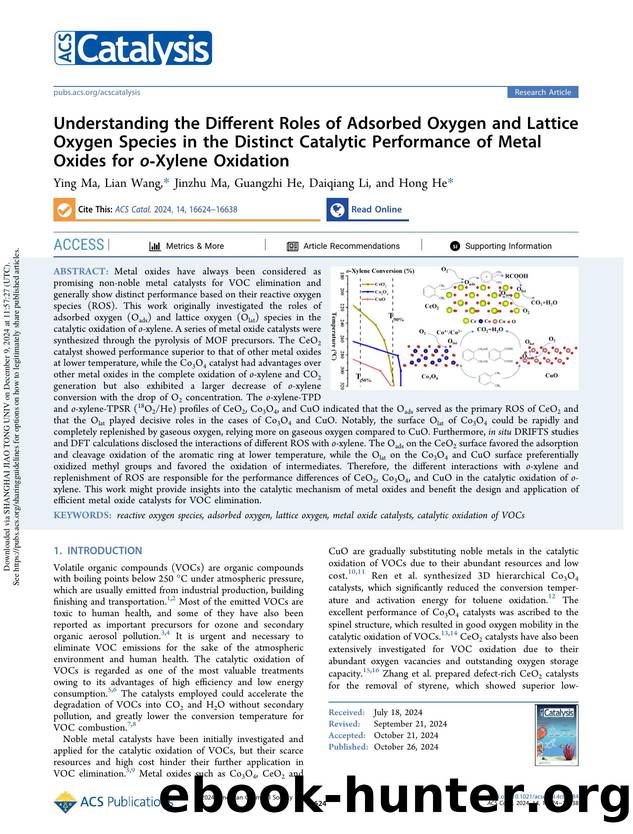 Understanding the Different Roles of Adsorbed Oxygen and Lattice Oxygen Species in the Distinct Catalytic Performance of Metal Oxides for o-Xylene Oxidation by Ying Ma Lian Wang Jinzhu Ma Guangzhi He Daiqiang Li & Hong He