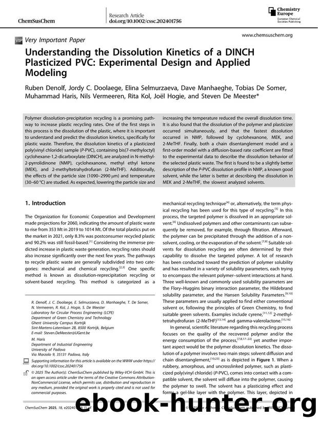 Understanding the Dissolution Kinetics of a DINCH Plasticized PVC: Experimental Design and Applied Modeling by unknow