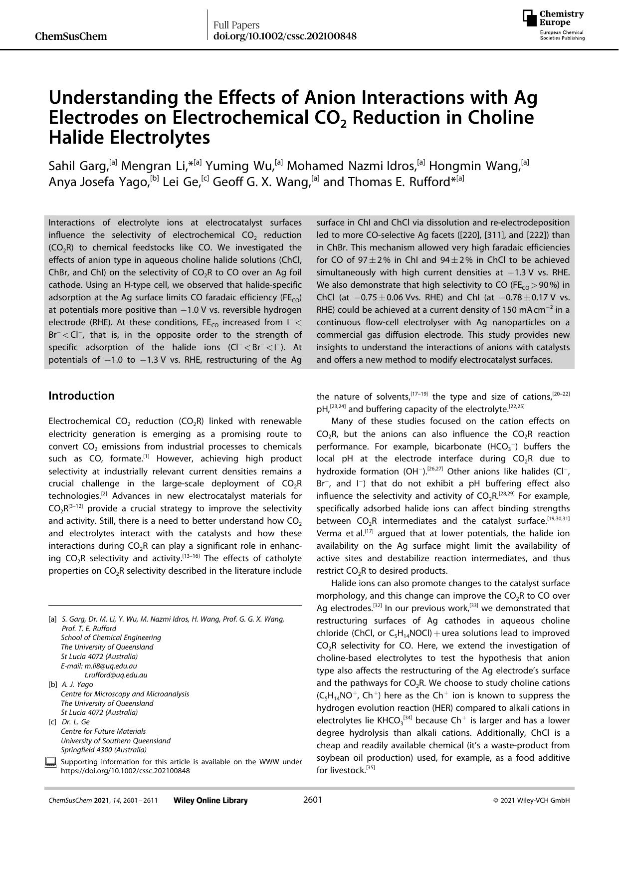 Understanding the Effects of Anion Interactions with Ag Electrodes on Electrochemical CO2 Reduction in Choline Halide Electrolytes by Unknown