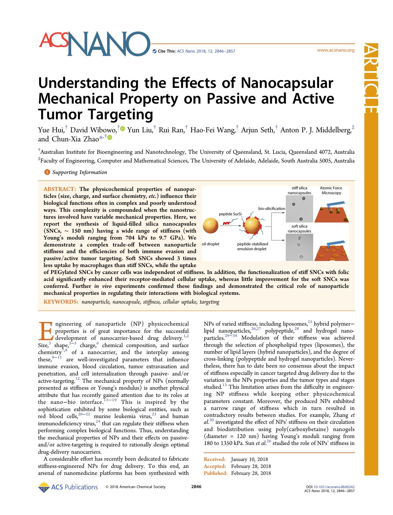 Understanding the Effects of Nanocapsular Mechanical Property on Passive and Active Tumor Targeting by unknow