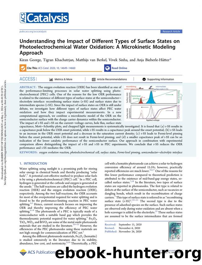 Understanding the Impact of Different Types of Surface States on Photoelectrochemical Water Oxidation: A Microkinetic Modeling Approach by Kiran George Tigran Khachatrjan Matthijs van Berkel Vivek Sinha & Anja Bieberle-Hütter