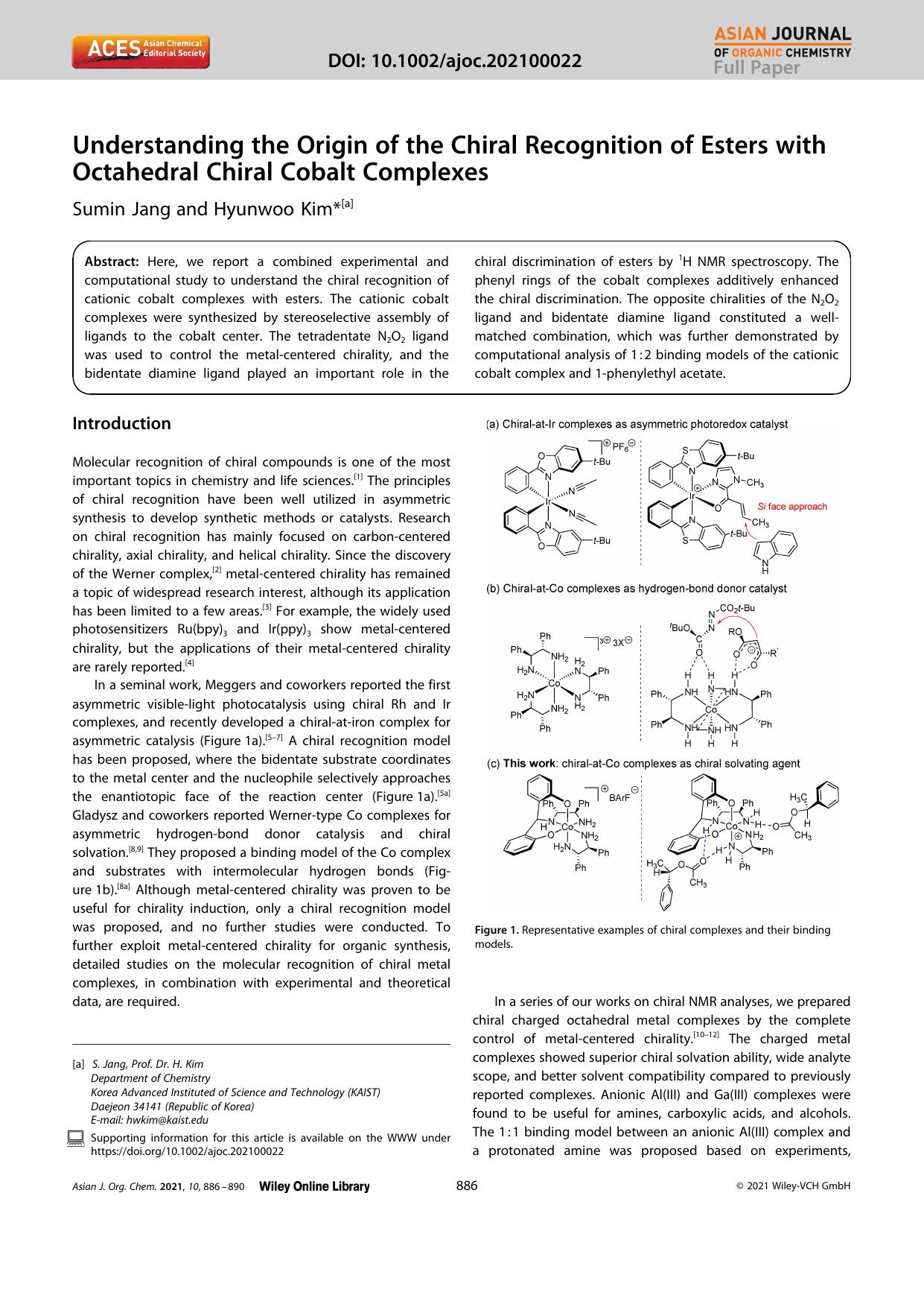 Understanding the Origin of the Chiral Recognition of Esters with Octahedral Chiral Cobalt Complexes by Unknown