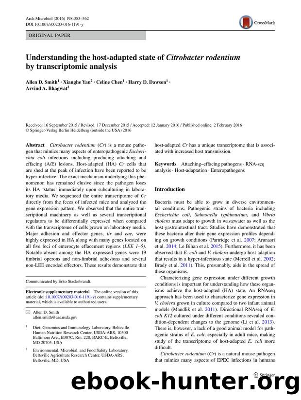 Understanding the host-adapted state of Citrobacter rodentium by transcriptomic analysis by Allen D. Smith & Xianghe Yan & Celine Chen & Harry D. Dawson & Arvind A. Bhagwat