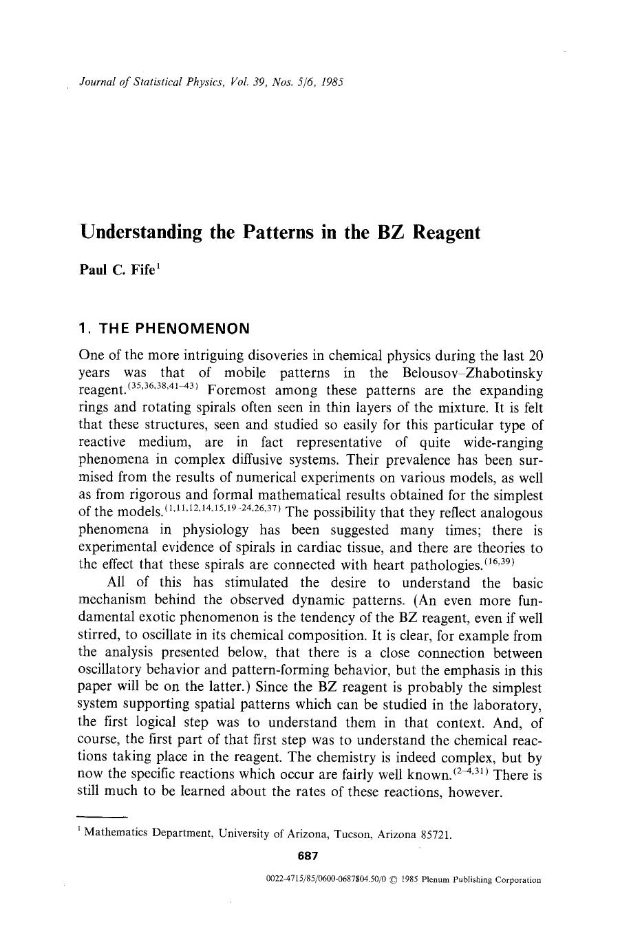 Understanding the patterns in the BZ reagent by Unknown
