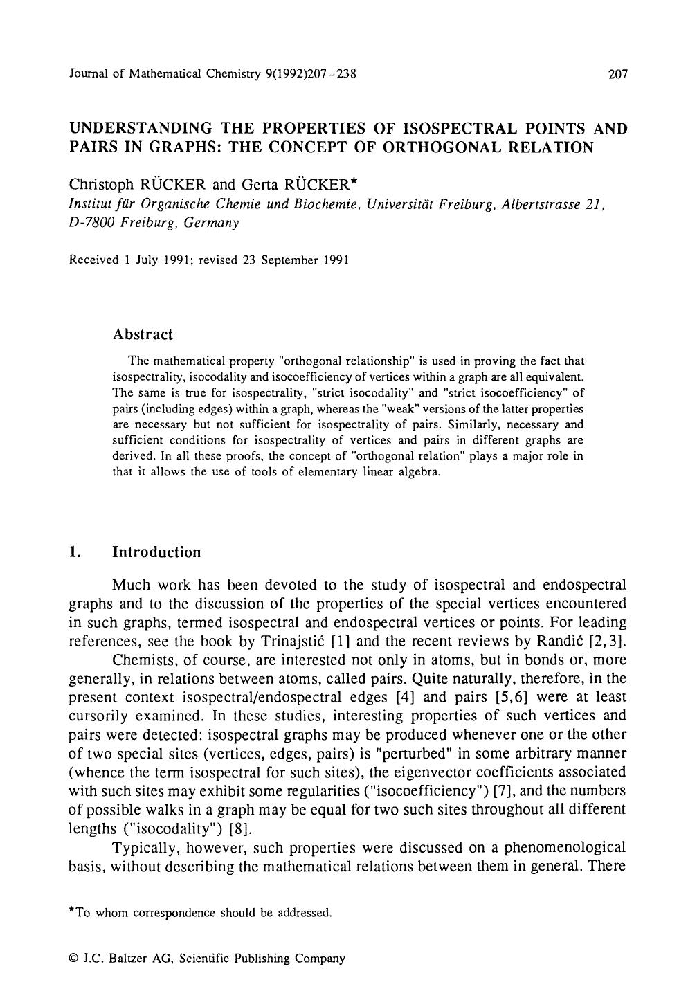 Understanding the properties of isospectral points and pairs in graphs: The concept of orthogonal relation by Unknown