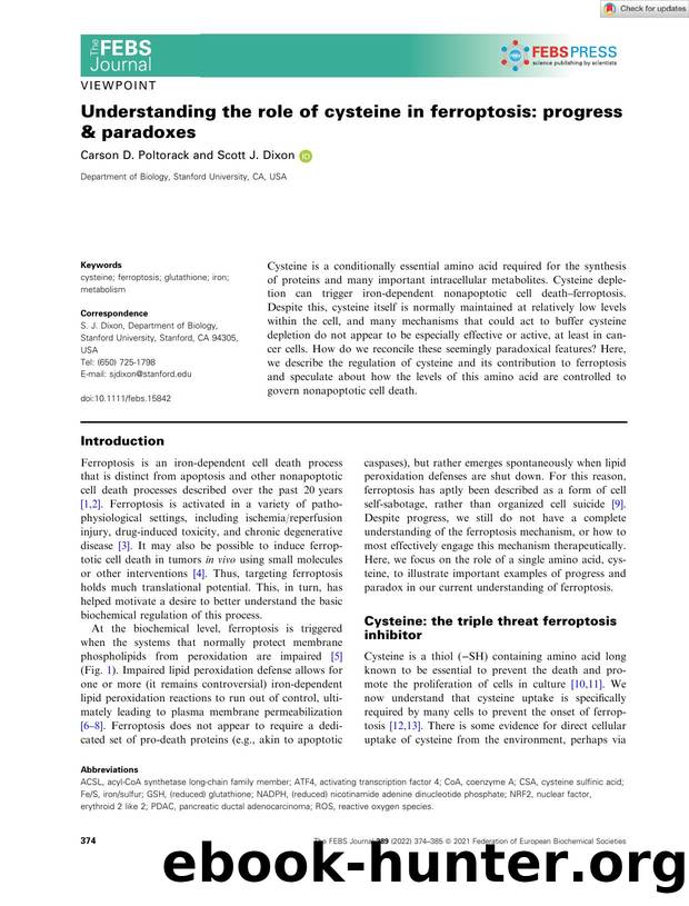 Understanding the role of cysteine in ferroptosis: progress & paradoxes by Unknown
