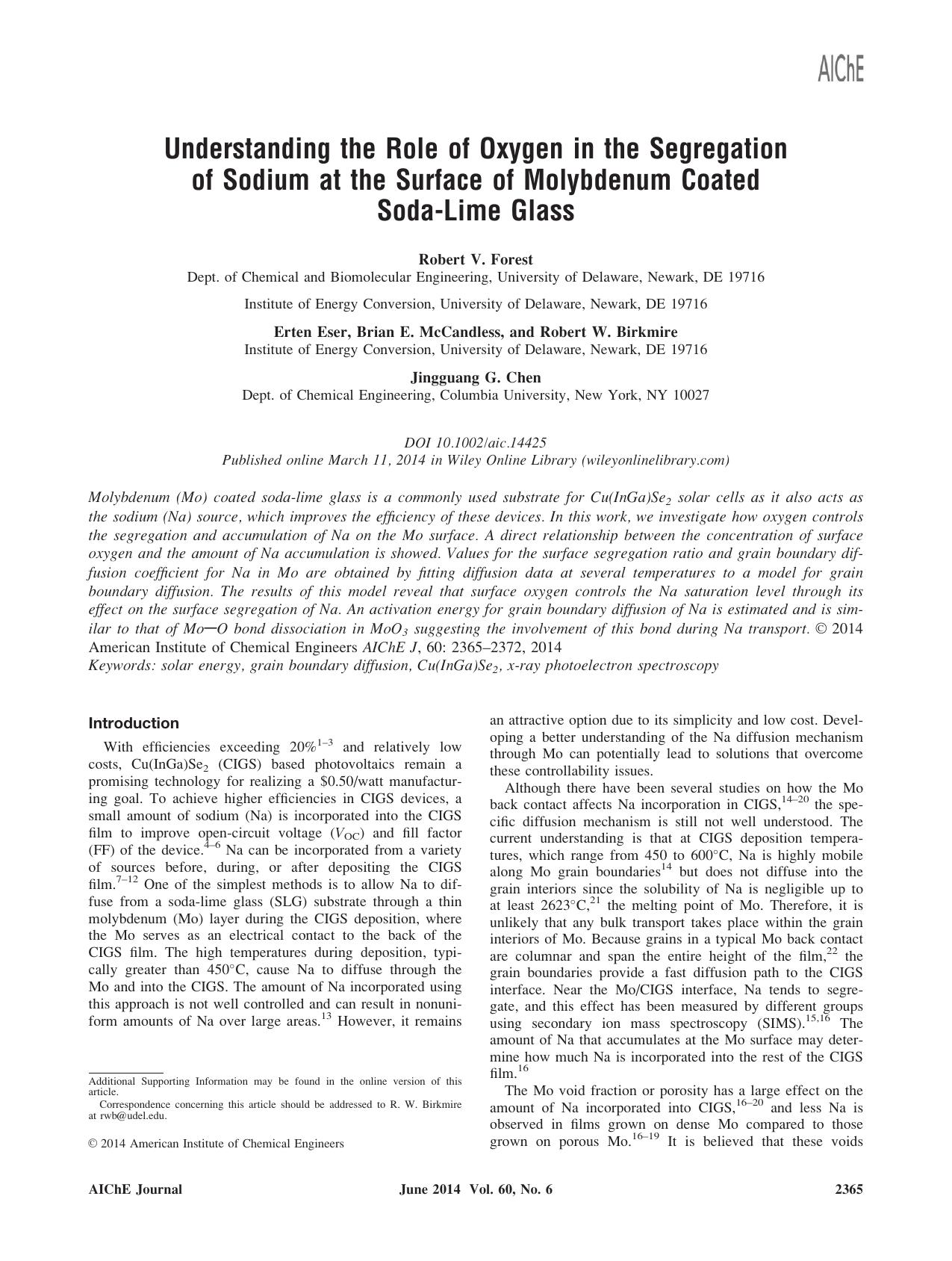 Understanding the role of oxygen in the segregation of sodium at the surface of molybdenum coated sodalime glass by Unknown