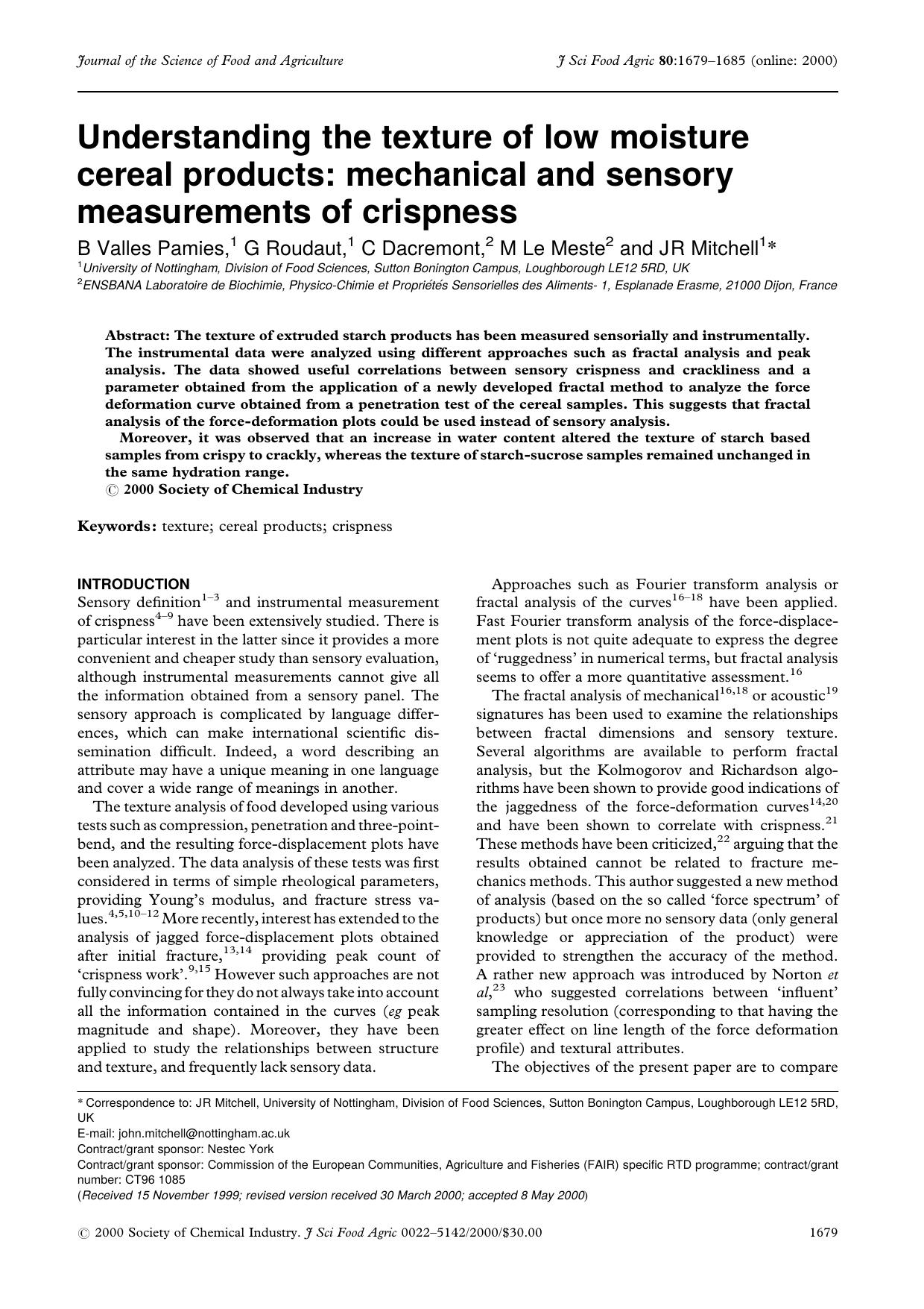 Understanding the texture of low moisture cereal products: mechanical and sensory measurements of crispness by Unknown