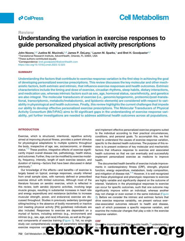 Understanding the variation in exercise responses to guide personalized physical activity prescriptions by John Noone & Justine M. Mucinski & James P. DeLany & Lauren M. Sparks & Bret H. Goodpaster